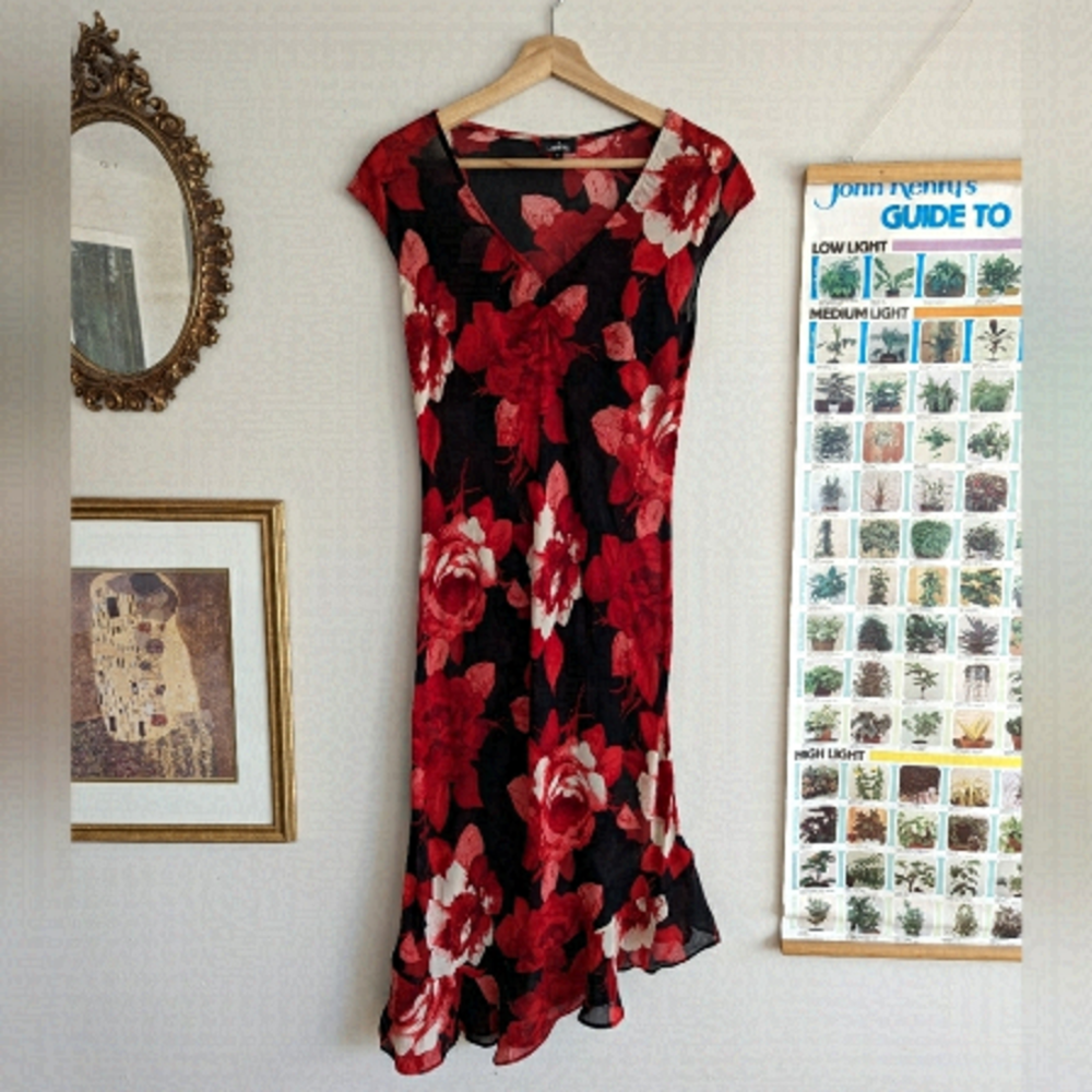 Vintage Mesh Floral Asymmetrical Midi Dress - Picture 1 of 6